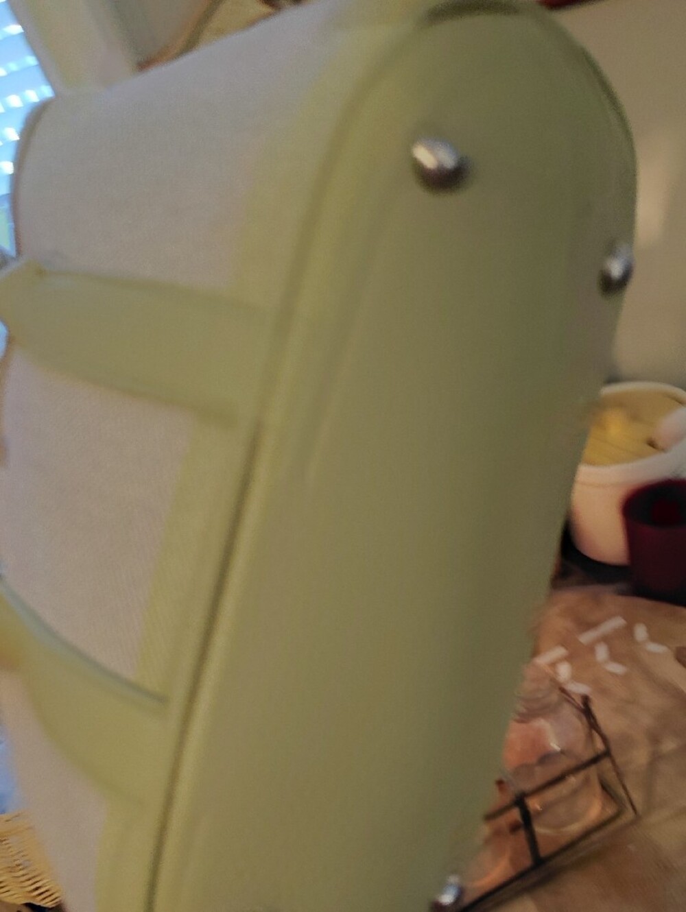 Canvas & Faux-Leather Tote with Lime Green Pouch NEW - Picture 6 of 6